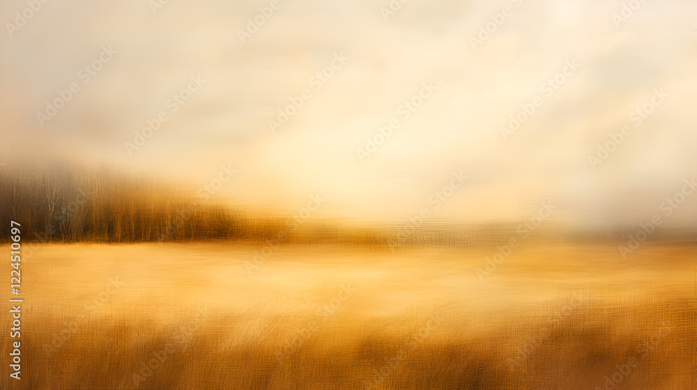 Obraz premium Golden Field at Dusk: A dreamy, impressionistic photograph capturing the warm hues of a golden field at dusk, where the horizon melts into a soft, hazy sky.