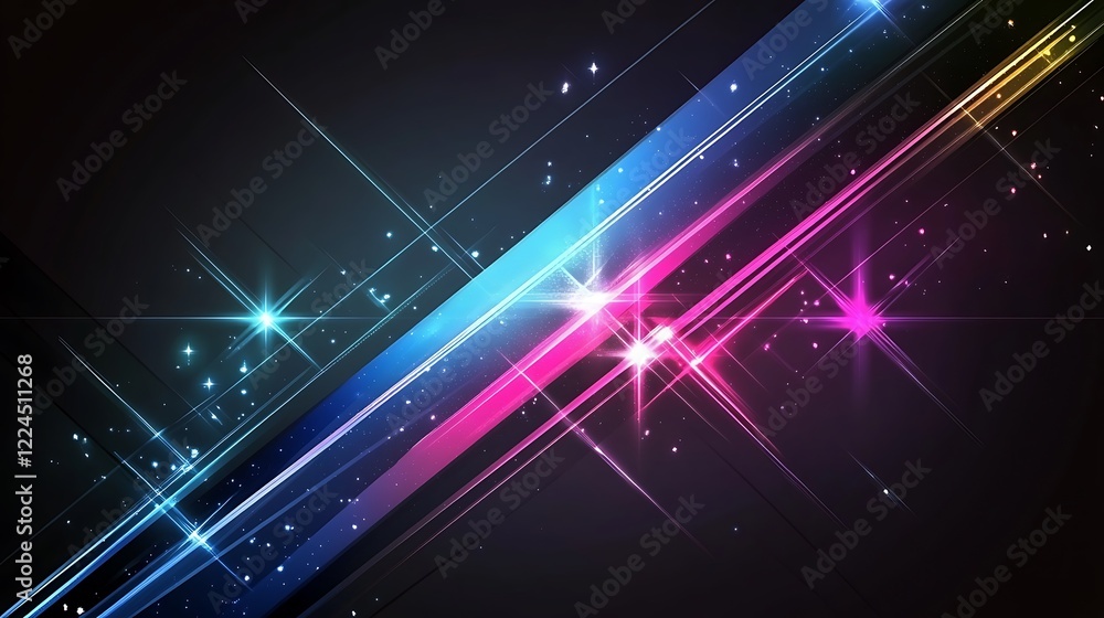 Obraz premium Abstract Glowing Lines and Stars Dark Background