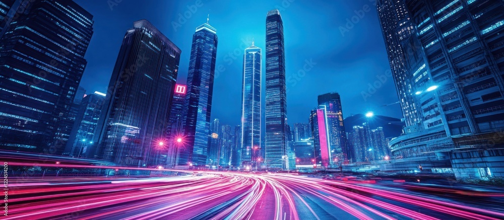 Obraz premium Neon Cityscape: Hong Kong's Vibrant Night