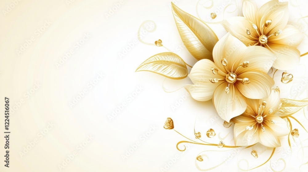 Obraz premium Elegant Golden Floral Design: Luxurious Cream and Gold Flowers