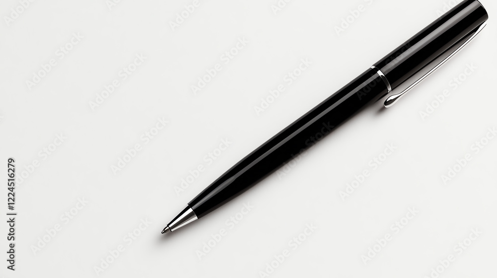 A close-up view of a sleek black pen resting on a clean white surface, ideal for office or writing-related visuals. A close-up view of a sleek black pen resting on a clean white surface, ideal for office or writing-related visuals.