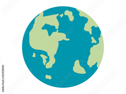 Depicts a simple map of continents in green on a blue ocean background. Ideal for education, geography, environmental awareness, childrens learning, global themes. Simple and clean style photo