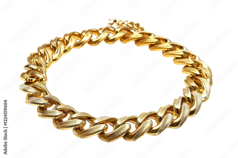 Obraz premium Golden chain necklace with intricate links, showcasing elegance and style in contemporary jewelry design for special occasions isolated on transparent background