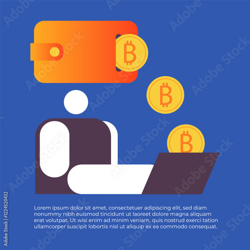 Cryptocurrency wallet and crypto coins  with ai robot and laptop. Devices for storing electronic cryptocurrency banknotes. Savings blockchain Technology. Flat vector illustration.