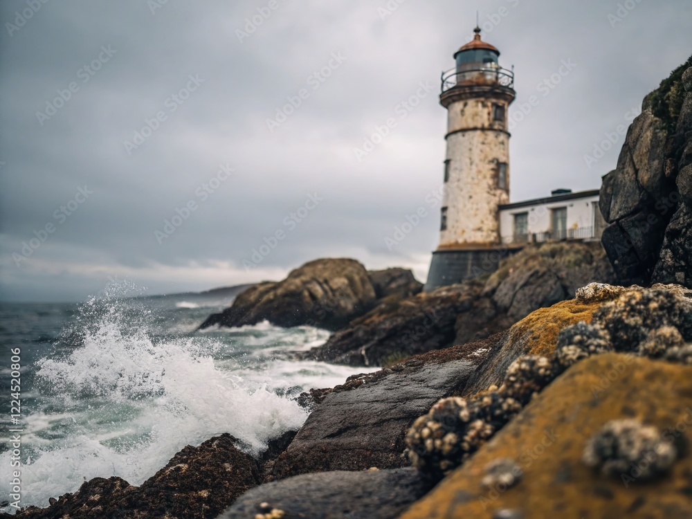 Coastal Lighthouse Macro Photography: Dramatic Seascape Detail