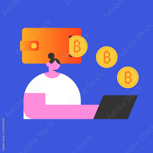 Cryptocurrency wallet and crypto coins in web. Devices for storing electronic cryptocurrency banknotes. Savings blockchain Technology. Flat vector illustration.