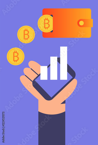 Cryptocurrency wallet app. Devices for storing electronic cryptocurrency banknotes. Savings blockchain Technology. Flat vector illustration.