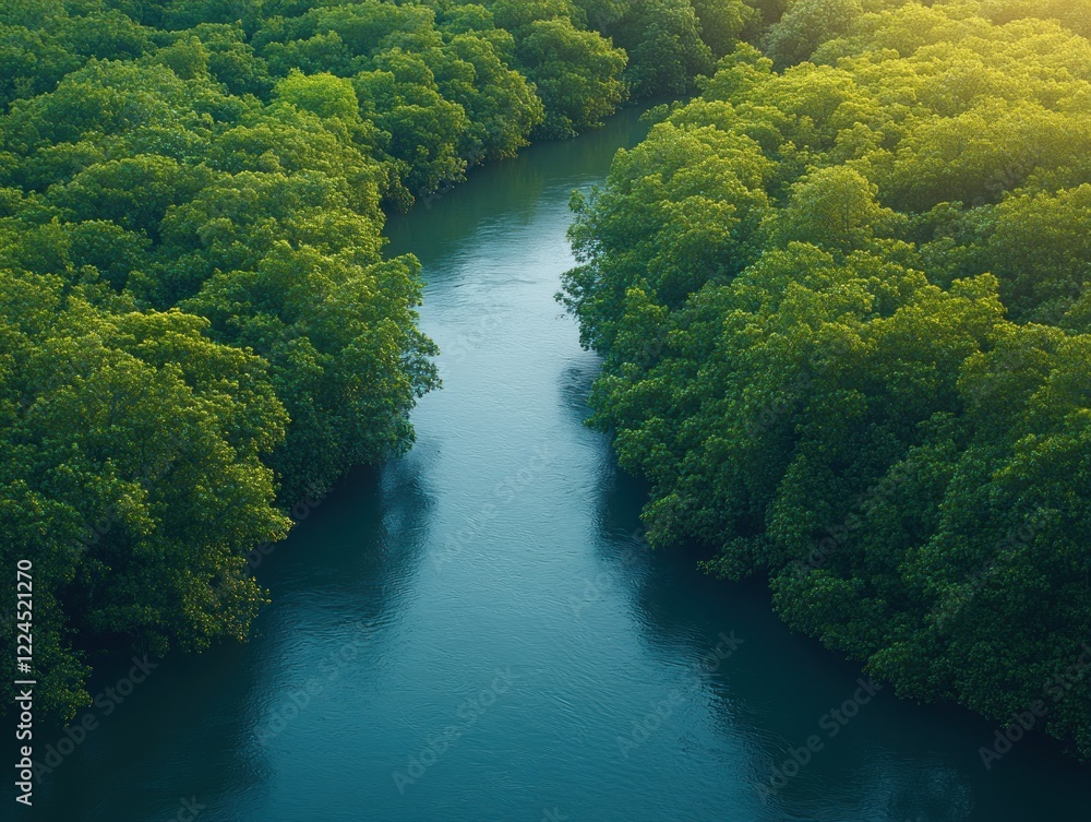 Serene Mangrove Forest Waterway: An Aerial Perspective of Tranquil Nature Serene Mangrove Forest Waterway: An Aerial Perspective of Tranquil Nature