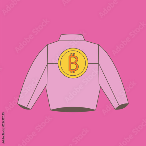 Jacket with logo Cryptocurrency coin. Devices for storing electronic cryptocurrency banknotes. Savings blockchain Technology. Flat vector illustration.