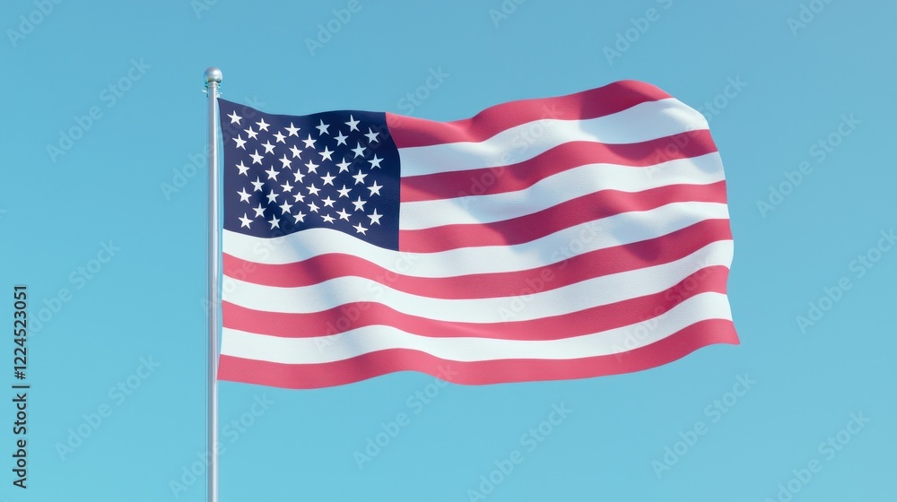 American Flag Waving in Blue Sky American Flag Waving in Blue Sky