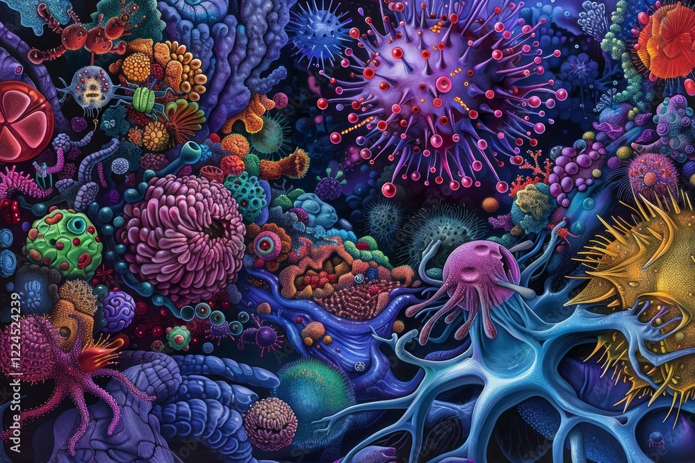 Obraz premium Vibrant molecular world in cosmic hues. Neural network AI generated