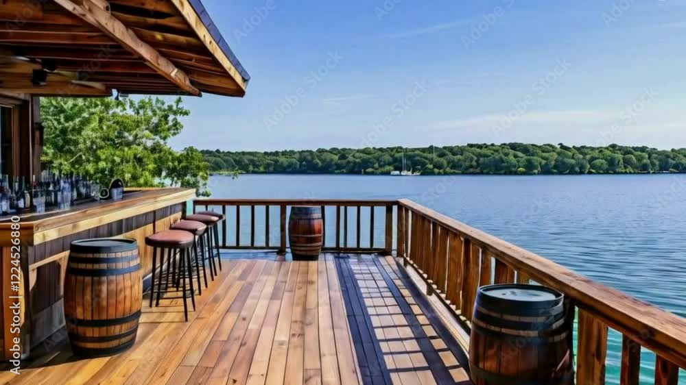 Scenic Lake View from a Wooden Deck with Seating
Scenic Lake View from a Wooden Deck with Seating