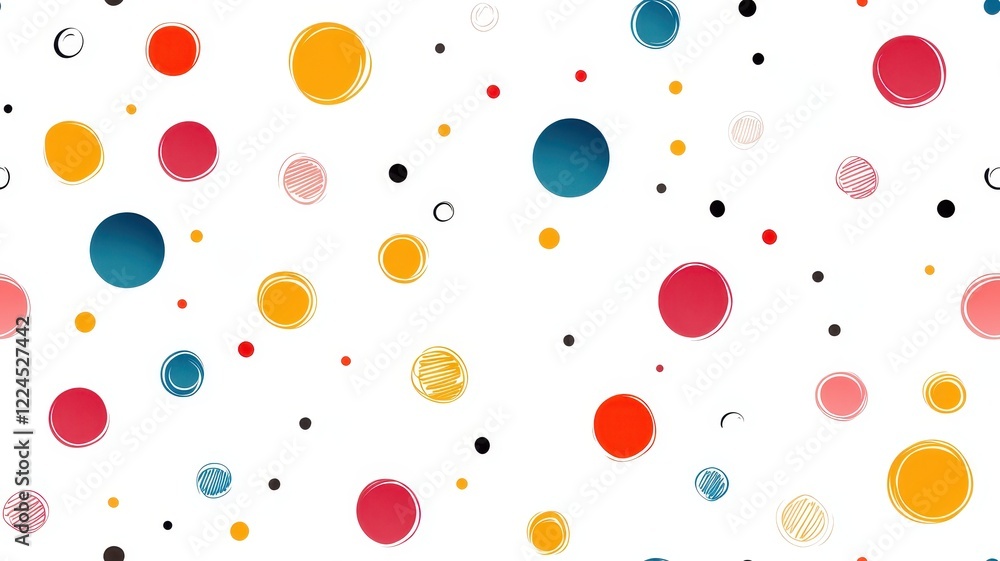 Vibrant and playful seamless pattern of fun colorful circle doodles perfect for creative projects and designs. Vibrant and playful seamless pattern of fun colorful circle doodles perfect for creative projects and designs.