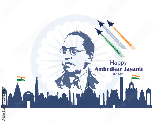 Indian freedom fighter Dr. Babasaheb Bhimrao Ambedkar Jayanti 14 April, Ambedkar Vector, and Typography.