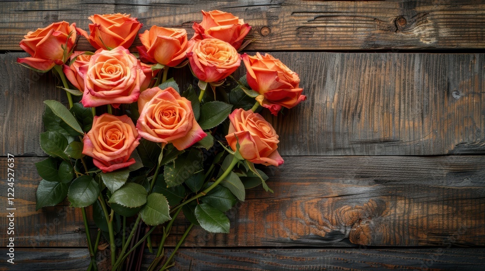 Love gesture four orange roses on valentine's day in romantic setting Love gesture four orange roses on valentine's day in romantic setting