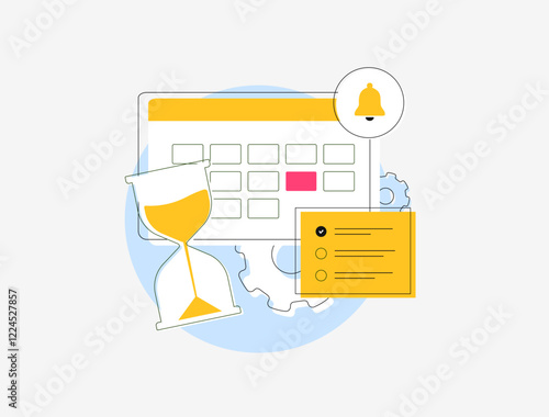 Deadline management concept with calendar, hourglass and task reminder. Represents project planning, time management, task scheduling, productivity tracking, meeting deadlines efficiently illustration