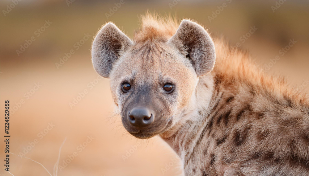 Young spotted hyena pup. Wild animal in African Savannah. Zoo and wildlife concept. Young spotted hyena pup. Wild animal in African Savannah. Zoo and wildlife concept.