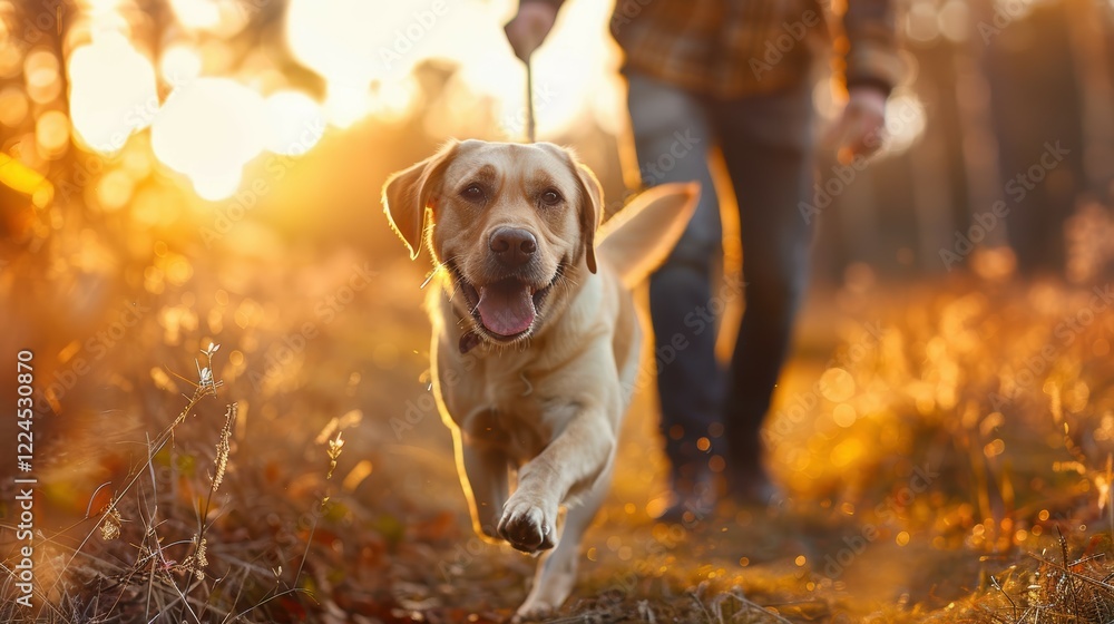 Cheerful labrador retriever dog runs joyfully in nature outdoor setting action shot warm lighting Cheerful labrador retriever dog runs joyfully in nature outdoor setting action shot warm lighting