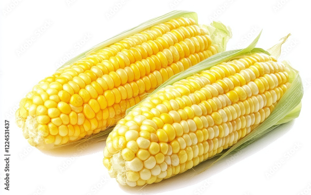 Two ears of fresh, yellow corn on the cob, isolated on white background. Two ears of fresh, yellow corn on the cob, isolated on white background.