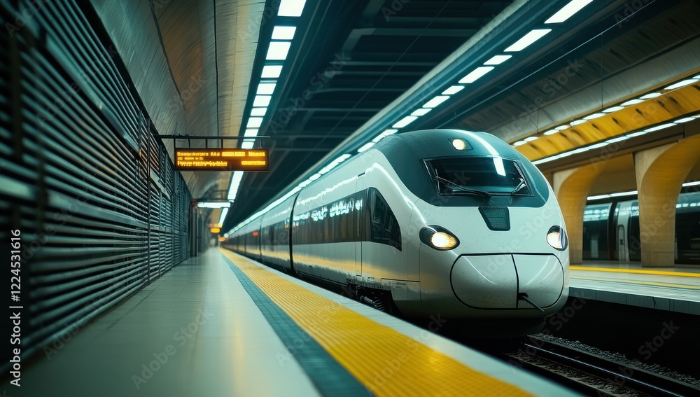 Fototapeta premium High-Speed Train Arriving at Modern Station