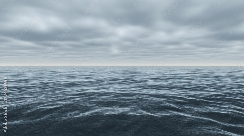 Calm ocean surface under a cloudy sky, reflecting soft light, creating a serene atmosphere Calm ocean surface under a cloudy sky, reflecting soft light, creating a serene atmosphere
