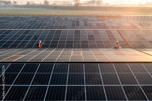Two workers in a solar park.