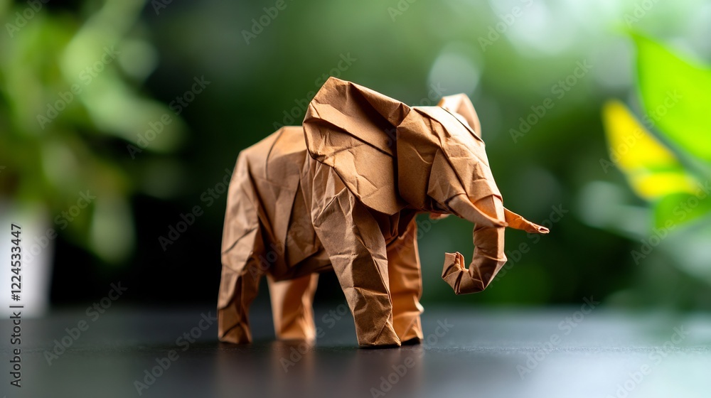 Fototapeta premium Origami Elephant in a Lush Green Setting