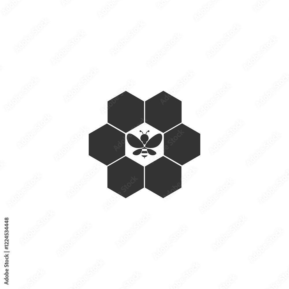 Fototapeta premium Honeycomb with bee icon isolated on transparent background