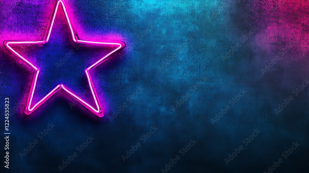 Fototapeta premium Neon Pink Star on a Dark Blue Textured Wall