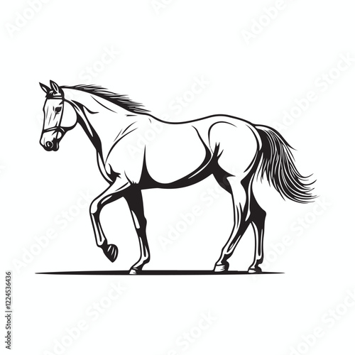 Horse in a running pose silhouette, Black Horse Silhouette in Motion, Horse icon vector photo