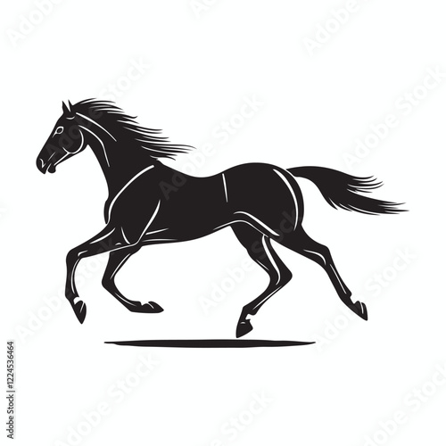 Horse in a running pose silhouette, Black Horse Silhouette in Motion, Horse icon vector