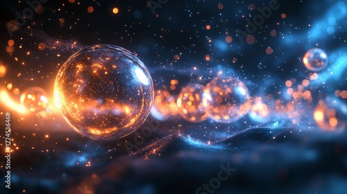 Abstract background with glowing orbs and light trails in a mystical, dreamlike setting