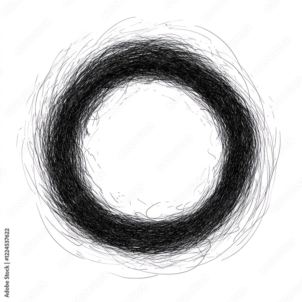 Obraz premium Abstract black circle, textured lines, white background, design element