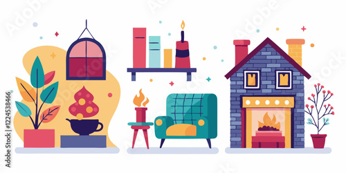 Cozy interior scenes with fireplace and modern furniture designs