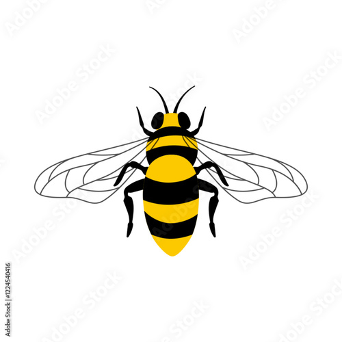 Bee icon. Black and yellow honey bee isolated on white background. Vector hand drawn print, design element, insect illustration.