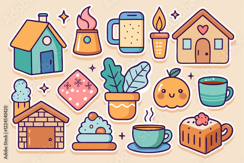 Cozy home atmosphere sticker collection for creative projects and home decor