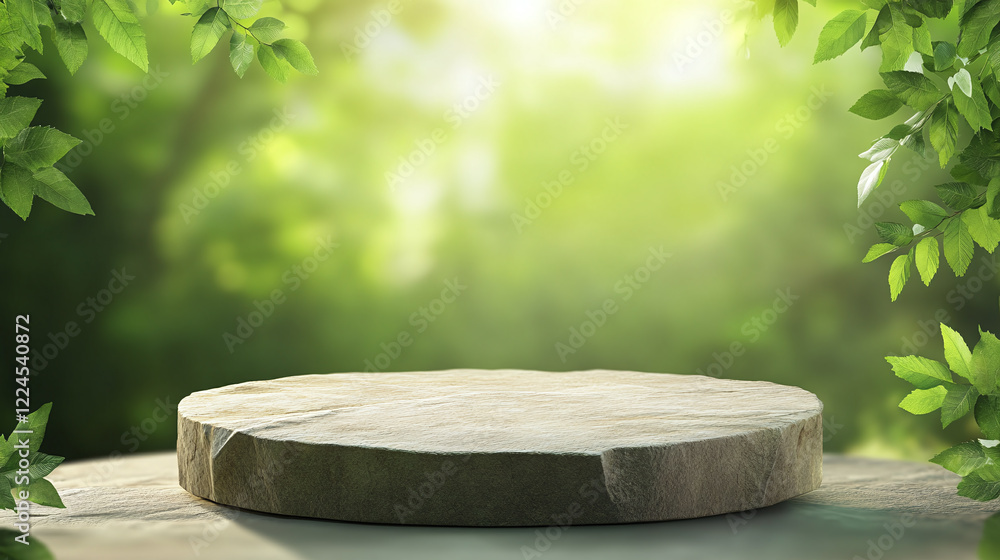 Fototapeta premium Forest Moss Stone Product Exhibition Stand