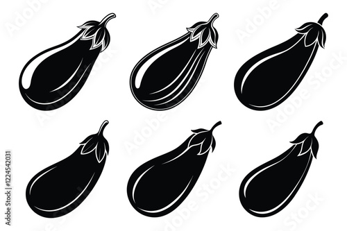 Eggplant Icons Set vector on White Background ,Vector Art Illustration on white background.