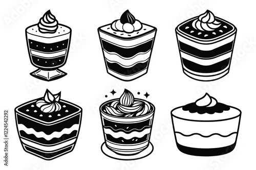 Delicious Layered Desserts sets vector on White Background ,Vector Art Illustration on white background.