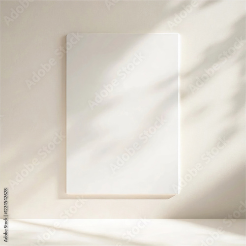 Obraz na płótnie Mockup of blank vertical poster on light wall with light beautiful shadow. w salonie