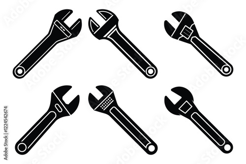 Adjustable Wrench sets con vector on White Background ,Vector Art Illustration on white background.