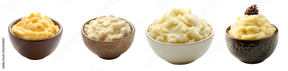 A bowl of creamy mashed potatoes, isolated on a white background. Mix Collection Png. A bowl of creamy mashed potatoes, isolated on a white background. Mix Collection Png.