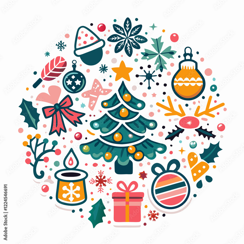 Colorful Christmas elements in a circle. Colorful Christmas elements in a circle.