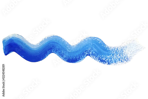 Wave brush stroke with acrylic or gouache blue paint, marine theme, wavy texture. Vector tracing isolated on white background.
