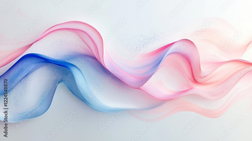 Fototapeta premium Minimalistic background featuring abstract curved lines in soft pastel colors on a white canvas 