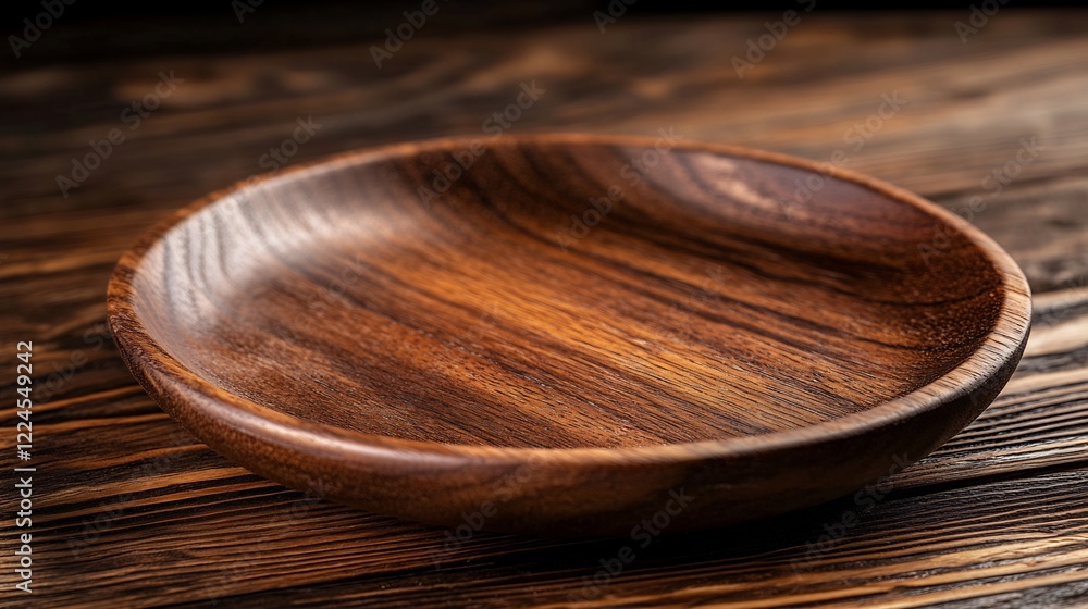 Rustic Wooden Bowl on Dark Wood Table Rustic Wooden Bowl on Dark Wood Table