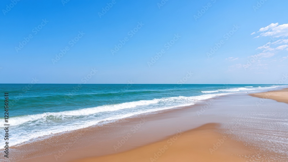 Fototapeta premium Serene View of Blue: Tranquil Waters Under a Clear Sky, Embracing Nature's Peaceful Palette