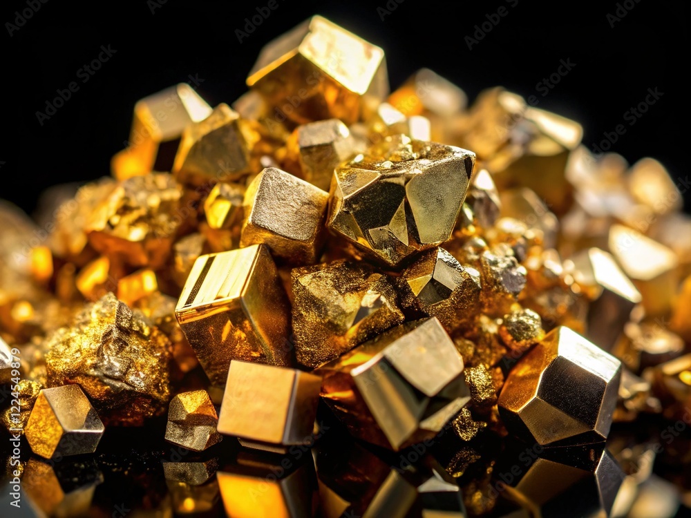 Sparkling Pyrite Crystals on Black Background - Raw Mineral Specimen Sparkling Pyrite Crystals on Black Background - Raw Mineral Specimen