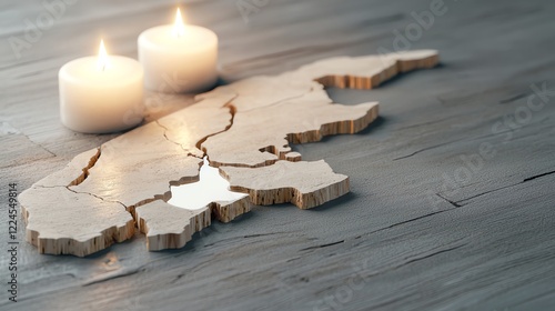 A rustic depiction of India s map carved into stone, illuminated with soft candlelight photo