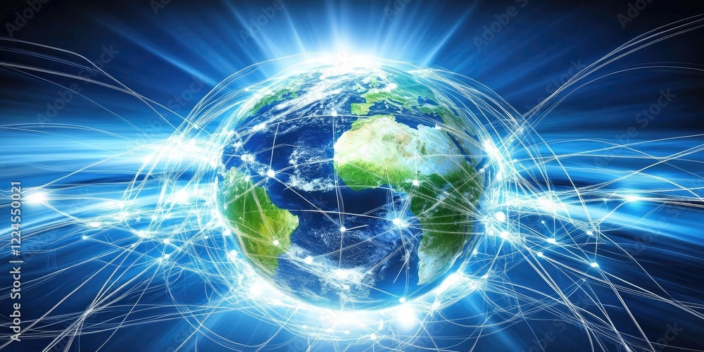 A globe with interconnected communication lines, symbolizing the global reach and instant connections facilitated by online communication A globe with interconnected communication lines, symbolizing the global reach and instant connections facilitated by online communication